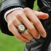 Silver Mother of Pearl Stone Hand Vav Men's Ring